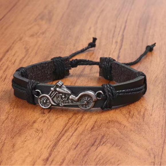 🏍️ New! Handmade Black PU Leather Vintage Motorcycle Leather Woven Bracelet - Picture 3 of 8
